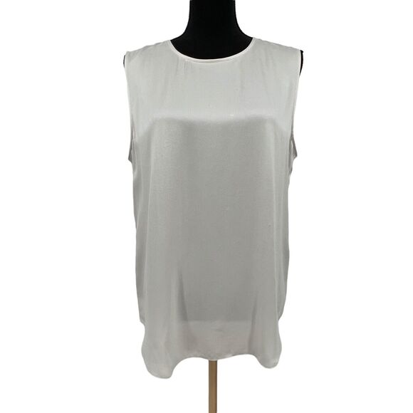 New Eileen Fisher Classic Silk‎ Charmeuse Tank Top Bone Roundneck Sandwashed Med - Picture 3 of 10